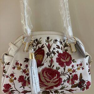 Original by Sharif Embroidered Shoulder Bag with gold hardware and tassel